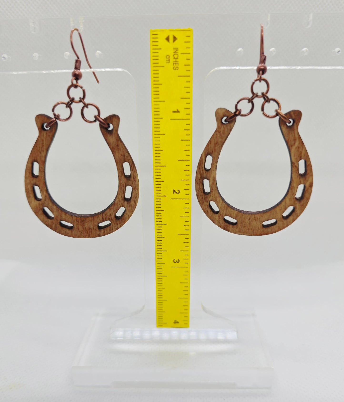 Horseshoe Shaped Laser Engraved Wooden Lightweight Earrings