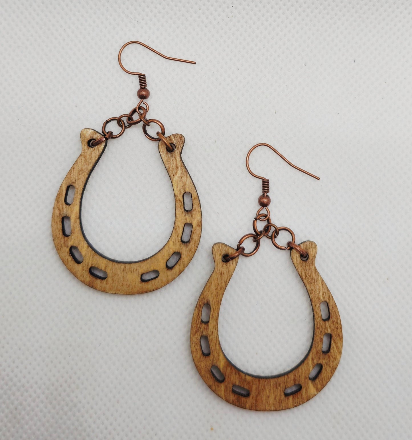 Horseshoe Shaped Laser Engraved Wooden Lightweight Earrings