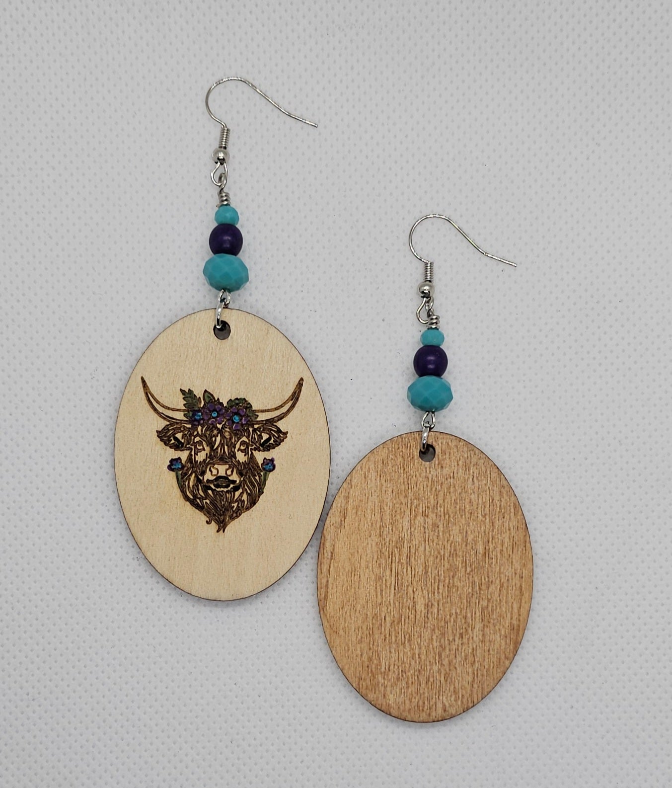 Highland Cow Hand Painted Laser Engraved Wooden Lightweight Earrings