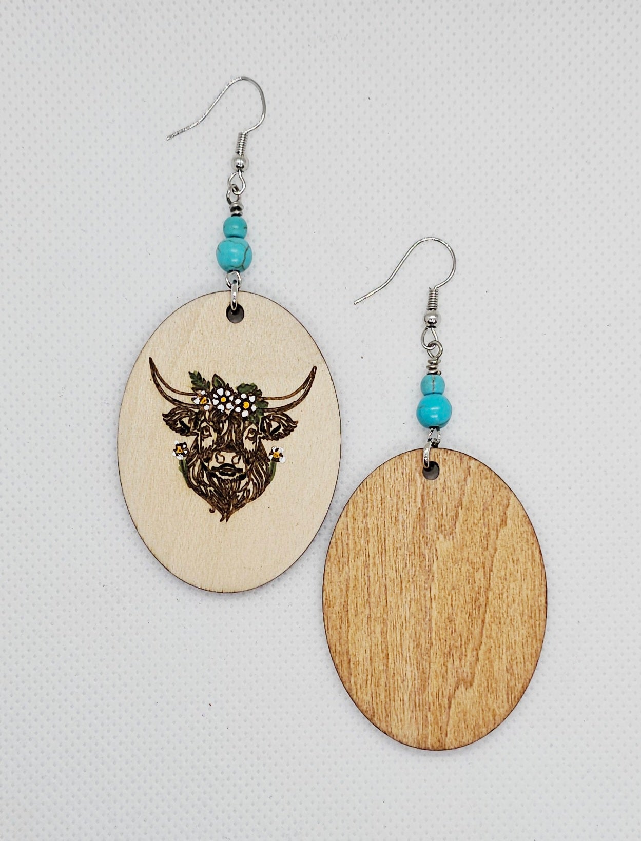 Highland Cow Hand Painted Laser Engraved Wooden Lightweight Earrings