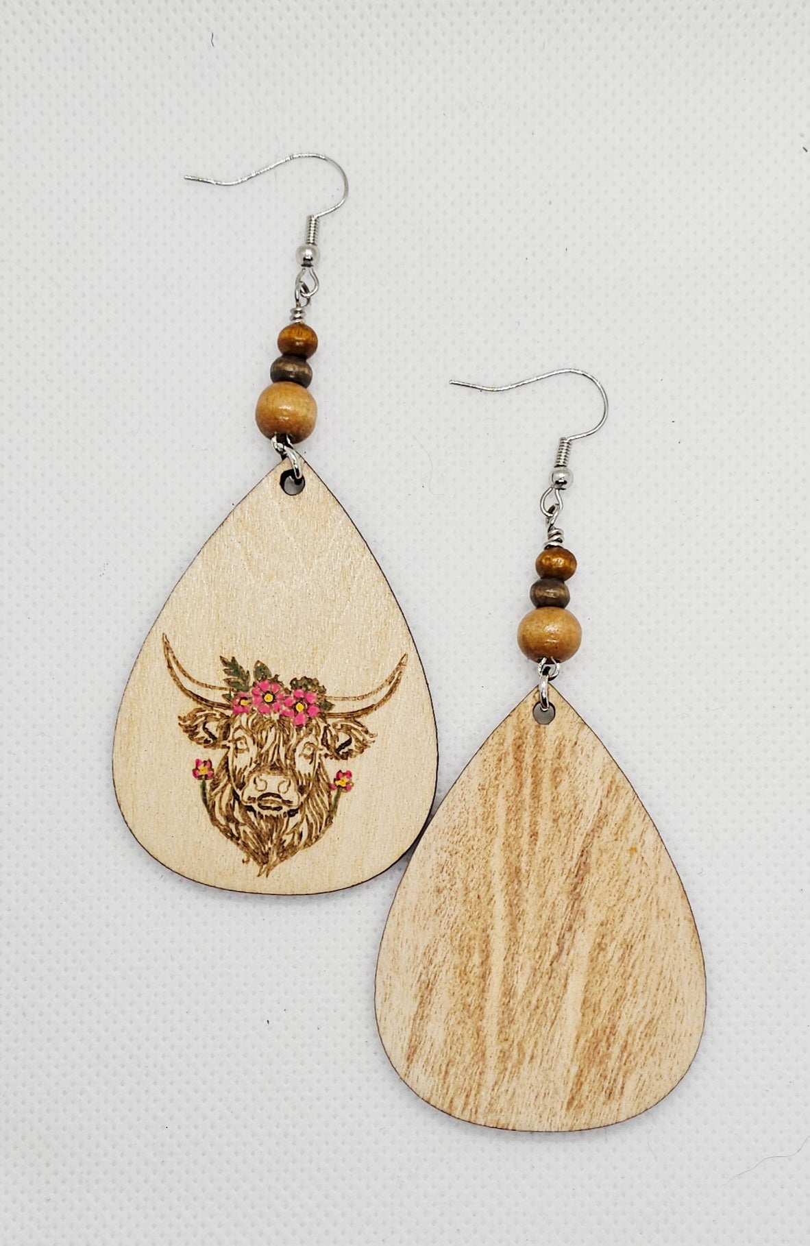 Highland Cow Hand Painted Laser Engraved Wooden Lightweight Earrings