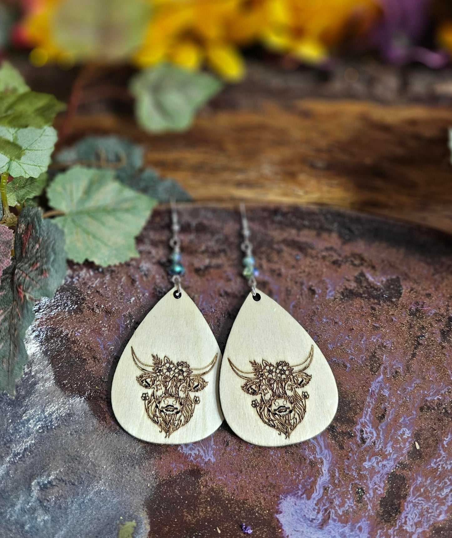 Highland Cow Laser Engraved Wooden Lightweight Earrings