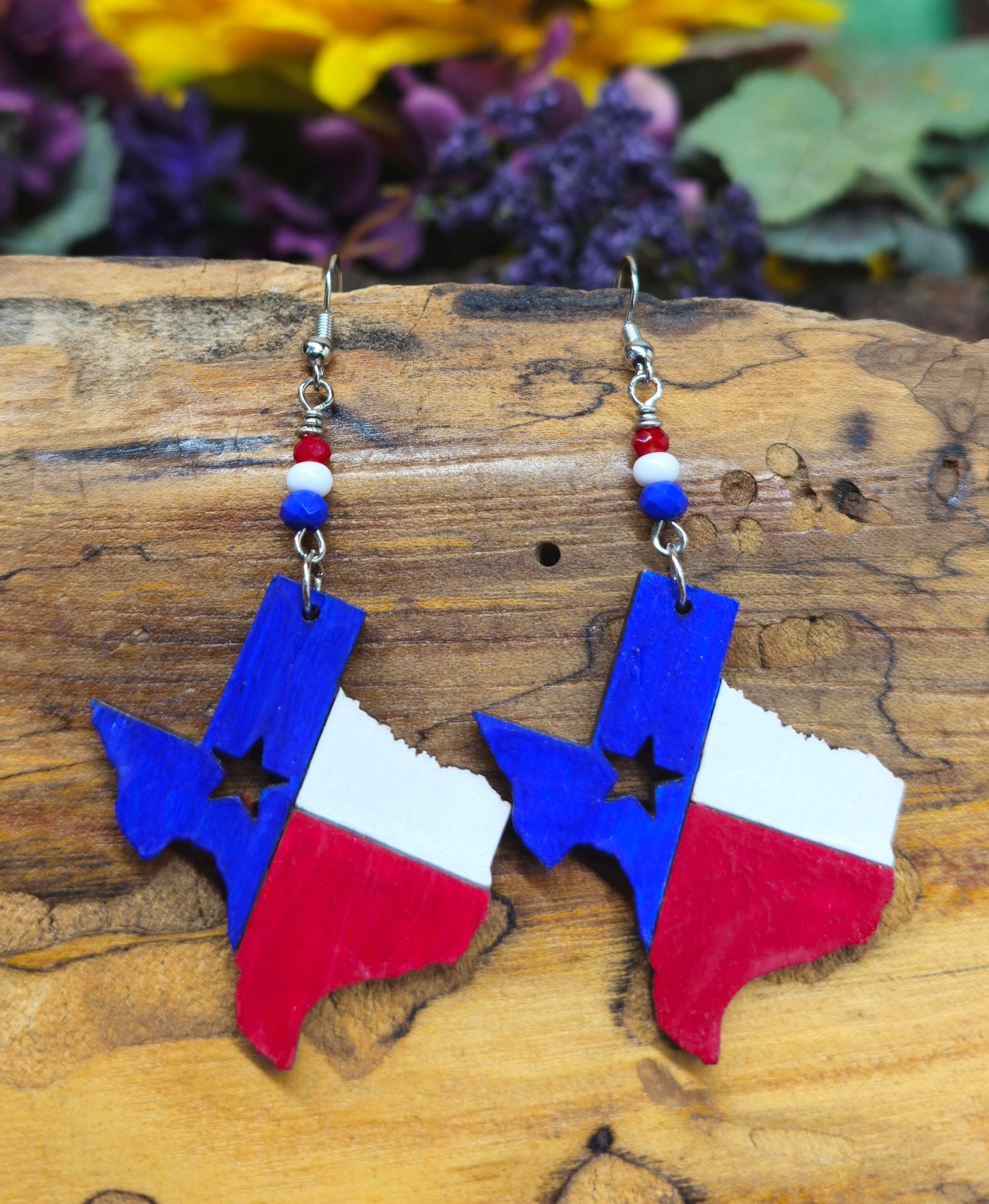 Hand-Painted Texas Shaped Laser Cut Wooden Lightweight Earrings