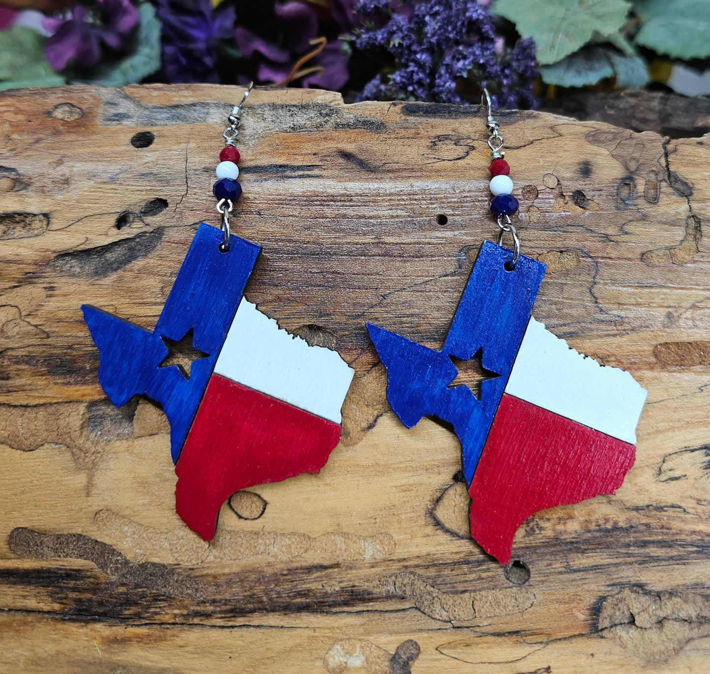 Hand-Painted Texas Shaped Laser Cut Wooden Lightweight Earrings