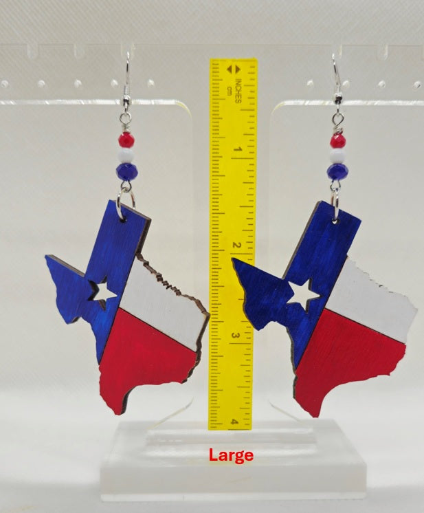Hand-Painted Texas Shaped Laser Cut Wooden Lightweight Earrings