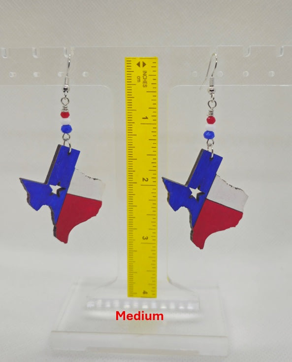 Hand-Painted Texas Shaped Laser Cut Wooden Lightweight Earrings